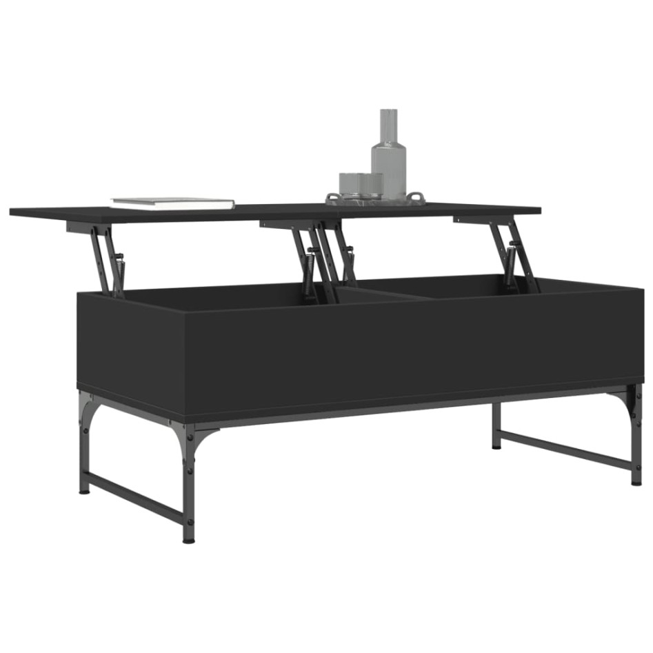 Mesa de centro de madera ingeniería y metal negro 100x50x40