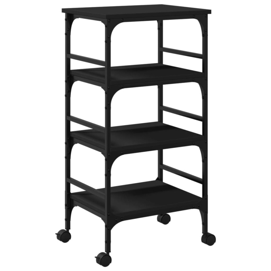 Carrito de cocina de madera de ingeniería negro 45x35x89,5