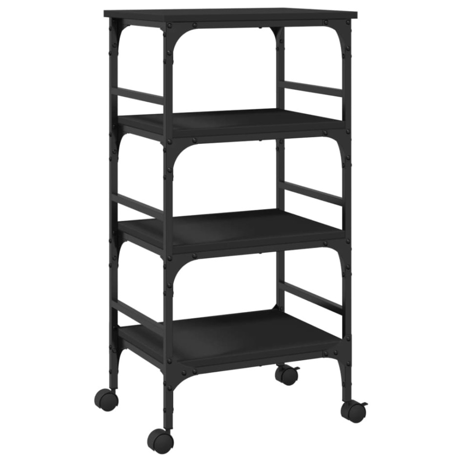 Carrito de cocina de madera de ingeniería negro 45x35x89,5