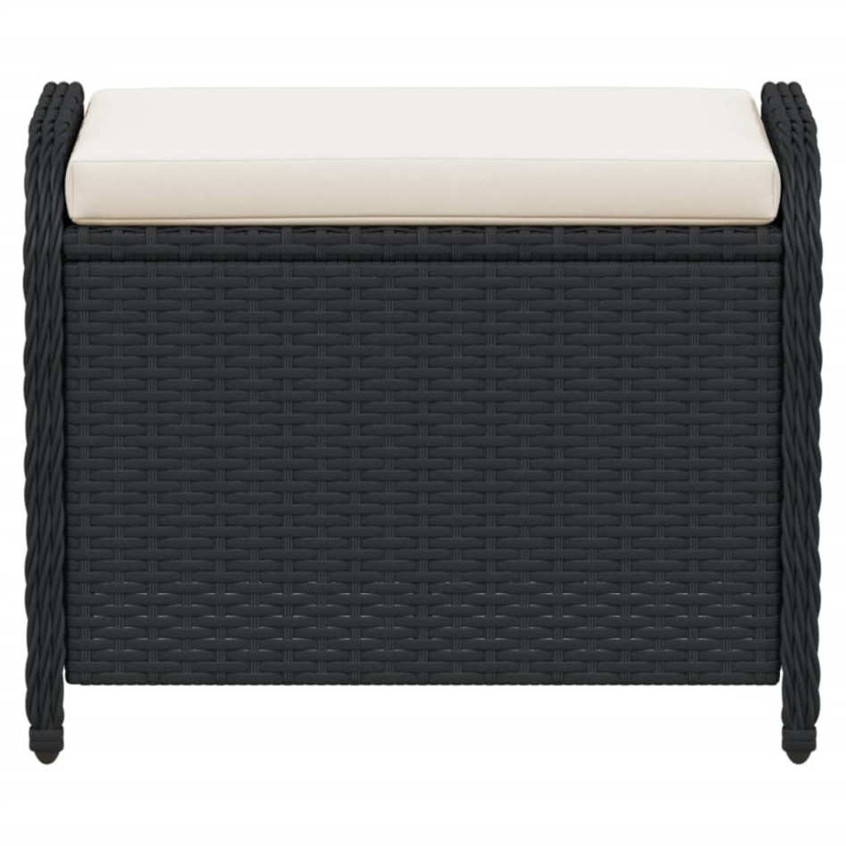 Taburete de jardín con cojín ratán sintético negro 58x46x46