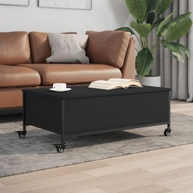 Mesa de centro con ruedas madera ingeniería negro 91x55x34