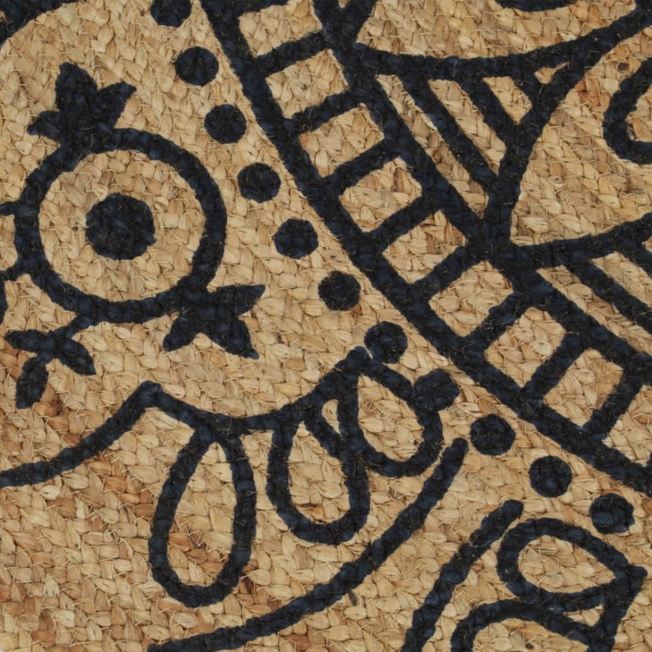 Alfombra de yute tejida a mano estampado azul oscuro 150