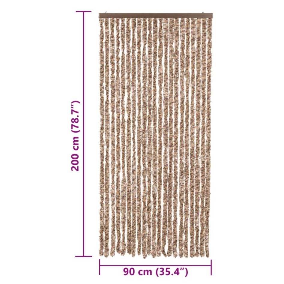 Cortina antimoscas chenilla beige y marrón oscuro 90x200