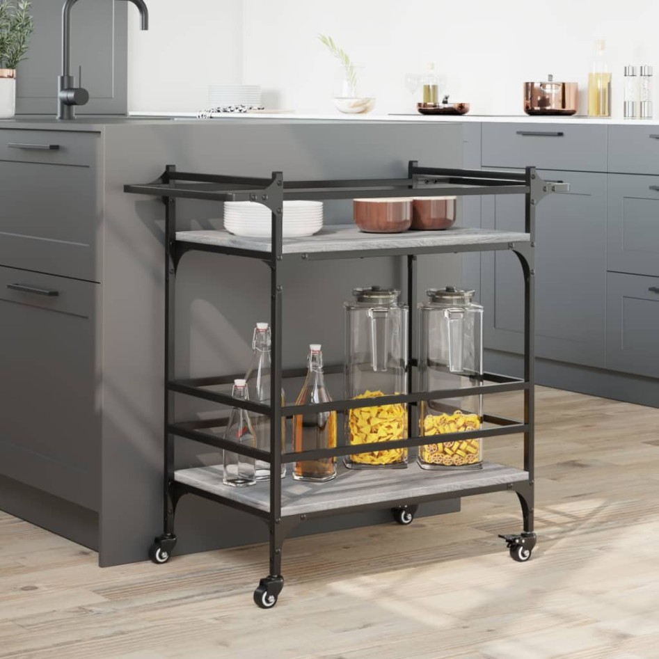 Carrito de cocina madera ingeniería gris Sonoma 82x40x78,5