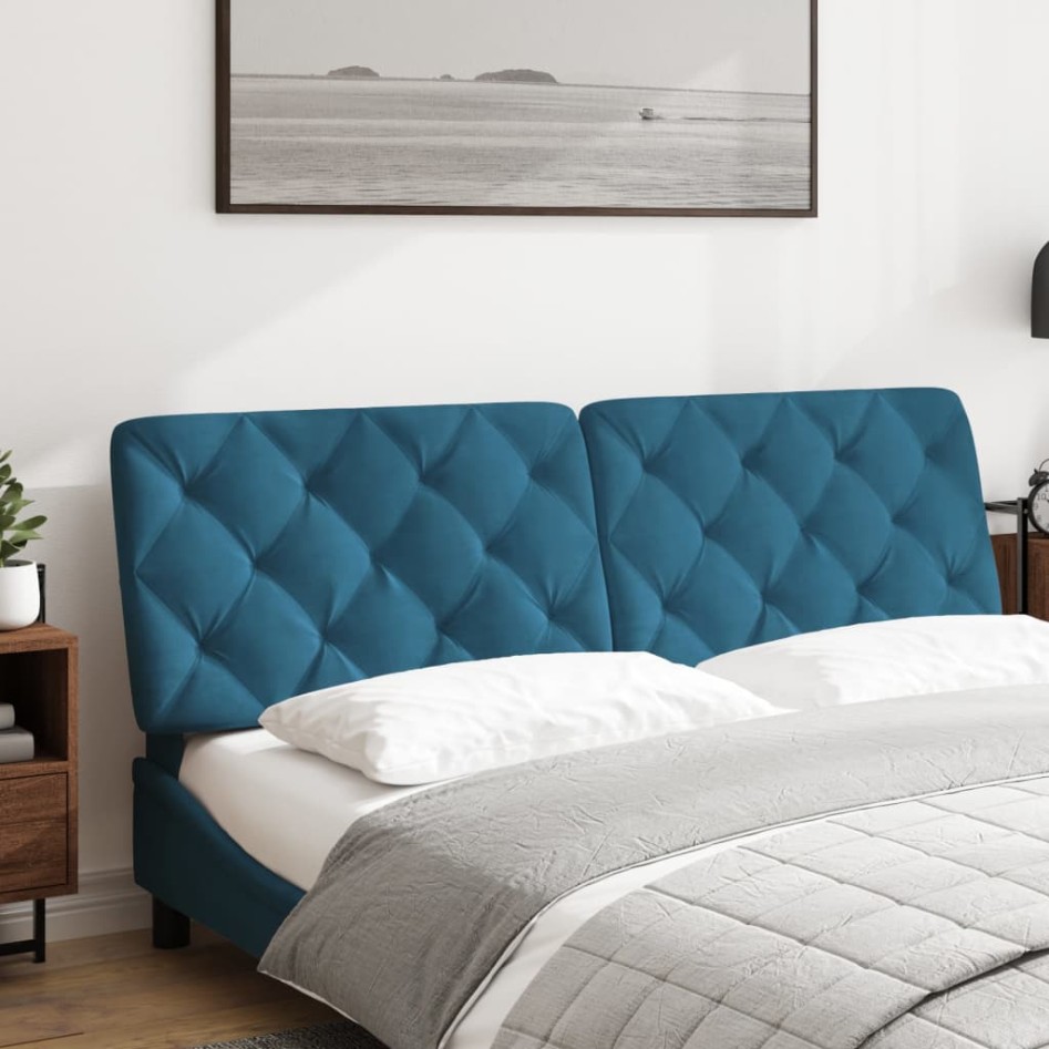 Cabecero de cama acolchado terciopelo azul 160