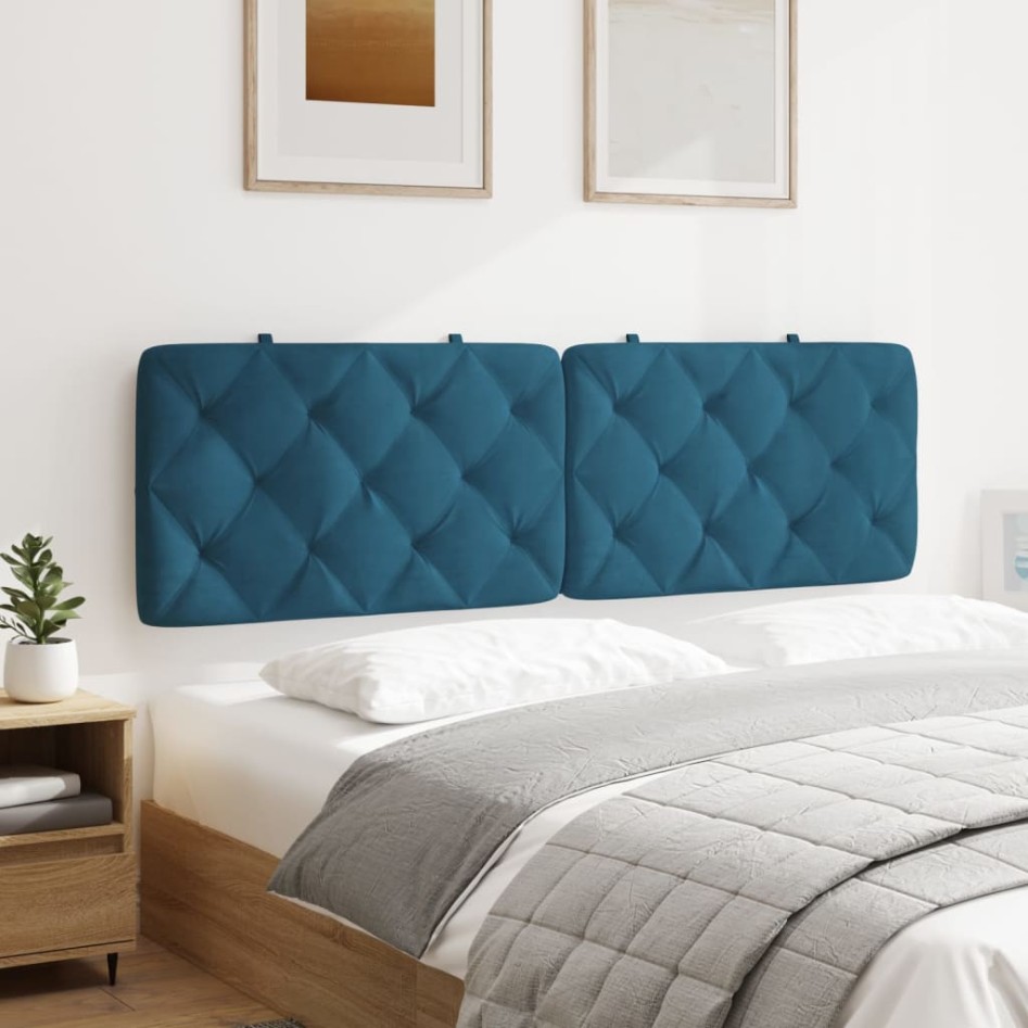 Cabecero de cama acolchado terciopelo azul 160