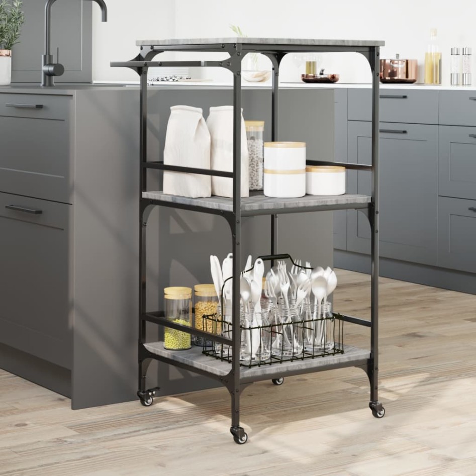 Carrito de cocina madera ingeniería gris Sonoma 60,5x50x105