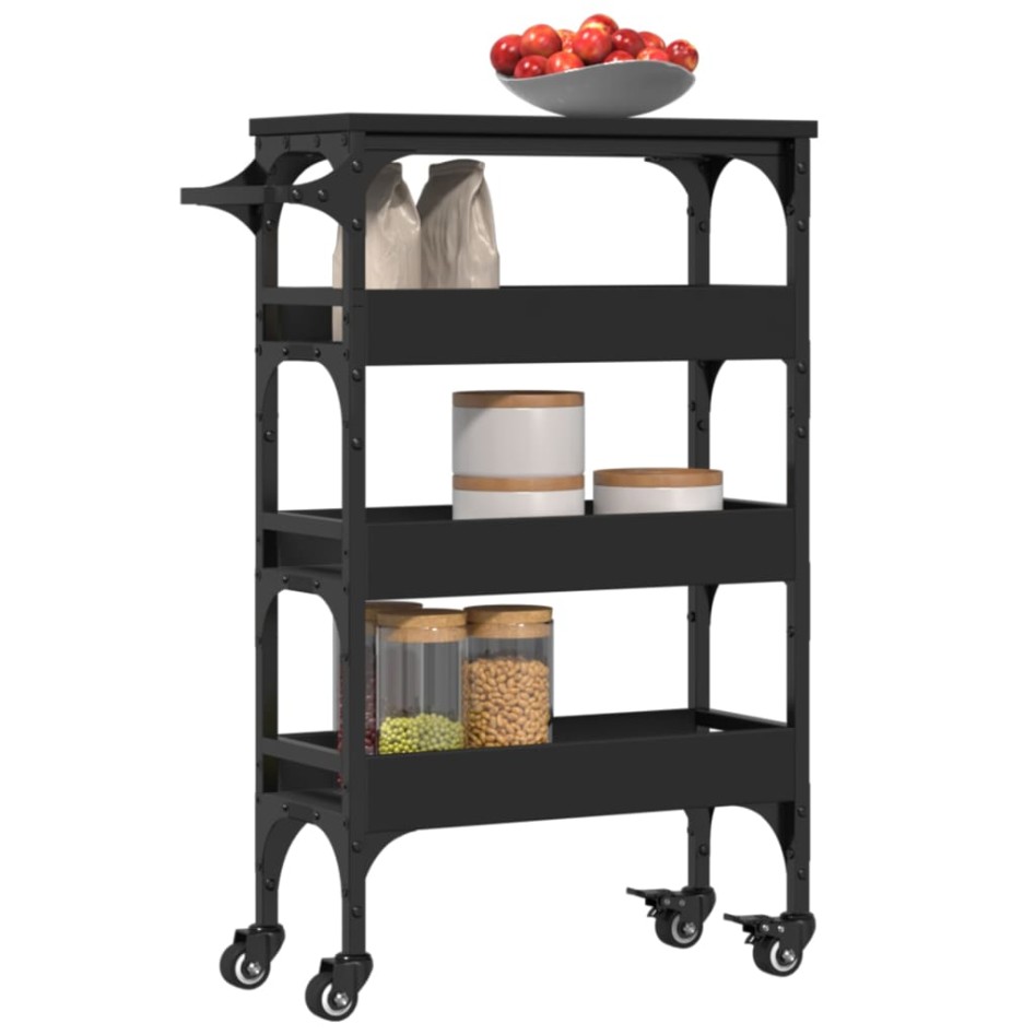 Carrito de cocina madera de ingeniería negro 53x20x76