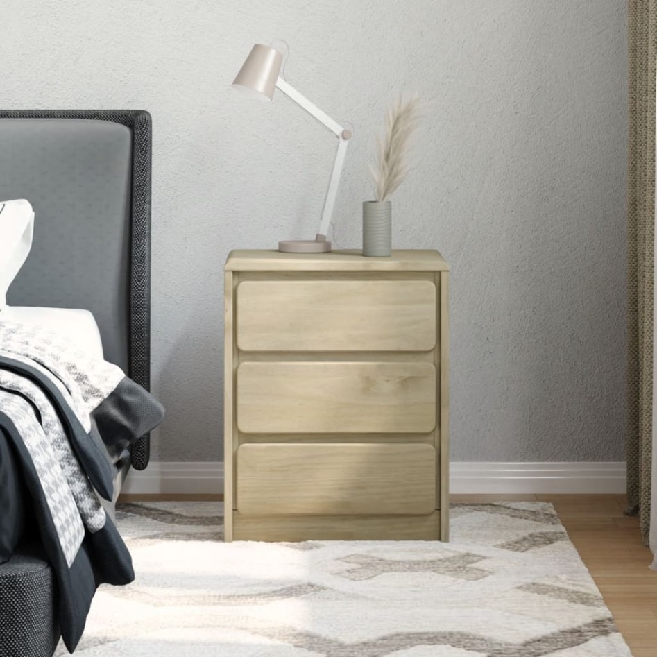 Mesita de noche SAUDA madera de pino maciza roble 44x35x56