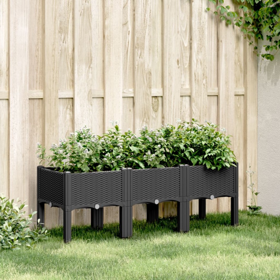 Jardinera con patas PP negro 120x40x42