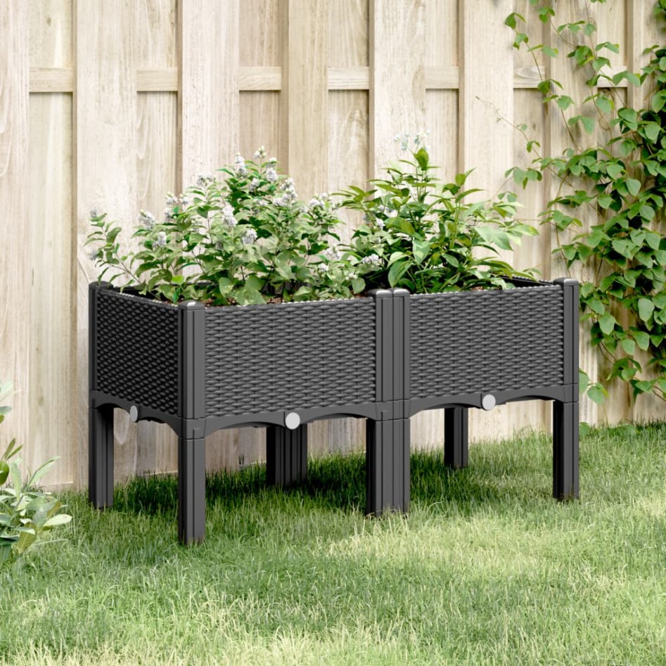 Jardinera con patas PP negro 80x40x42