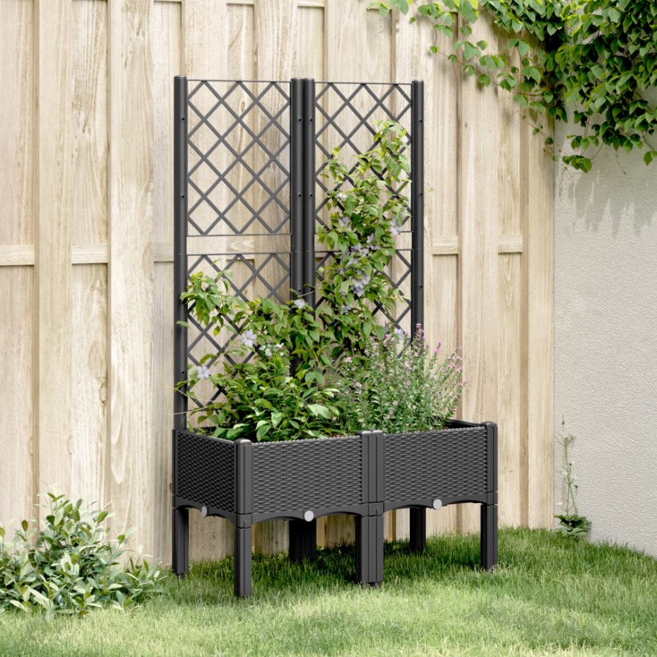 Jardinera con enrejado PP negro 80x40x142