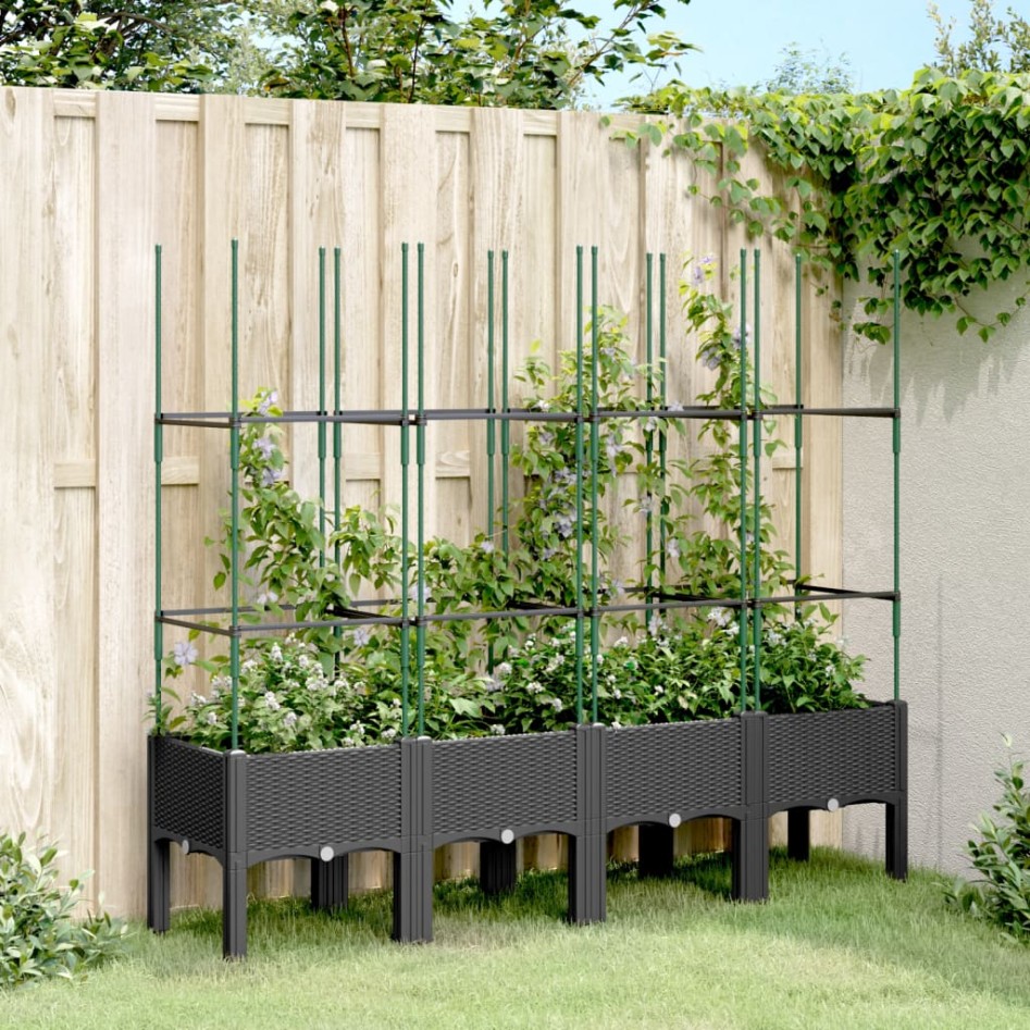 Jardinera con enrejado PP negro 160x40x142,5
