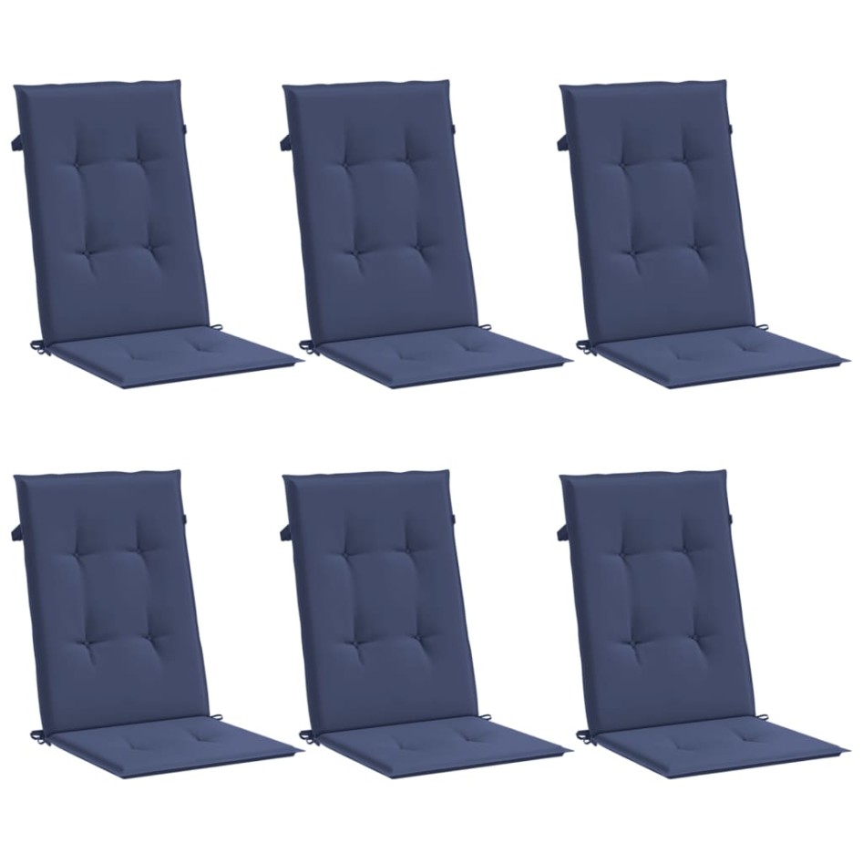 Cojines para silla con respaldo alto 6 uds tela azul