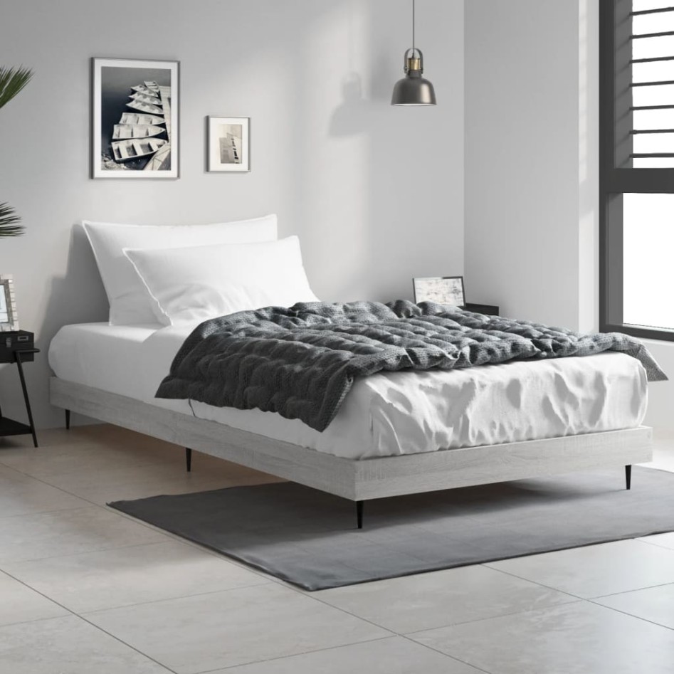 Estructura de cama madera de ingeniería gris Sonoma 90x200