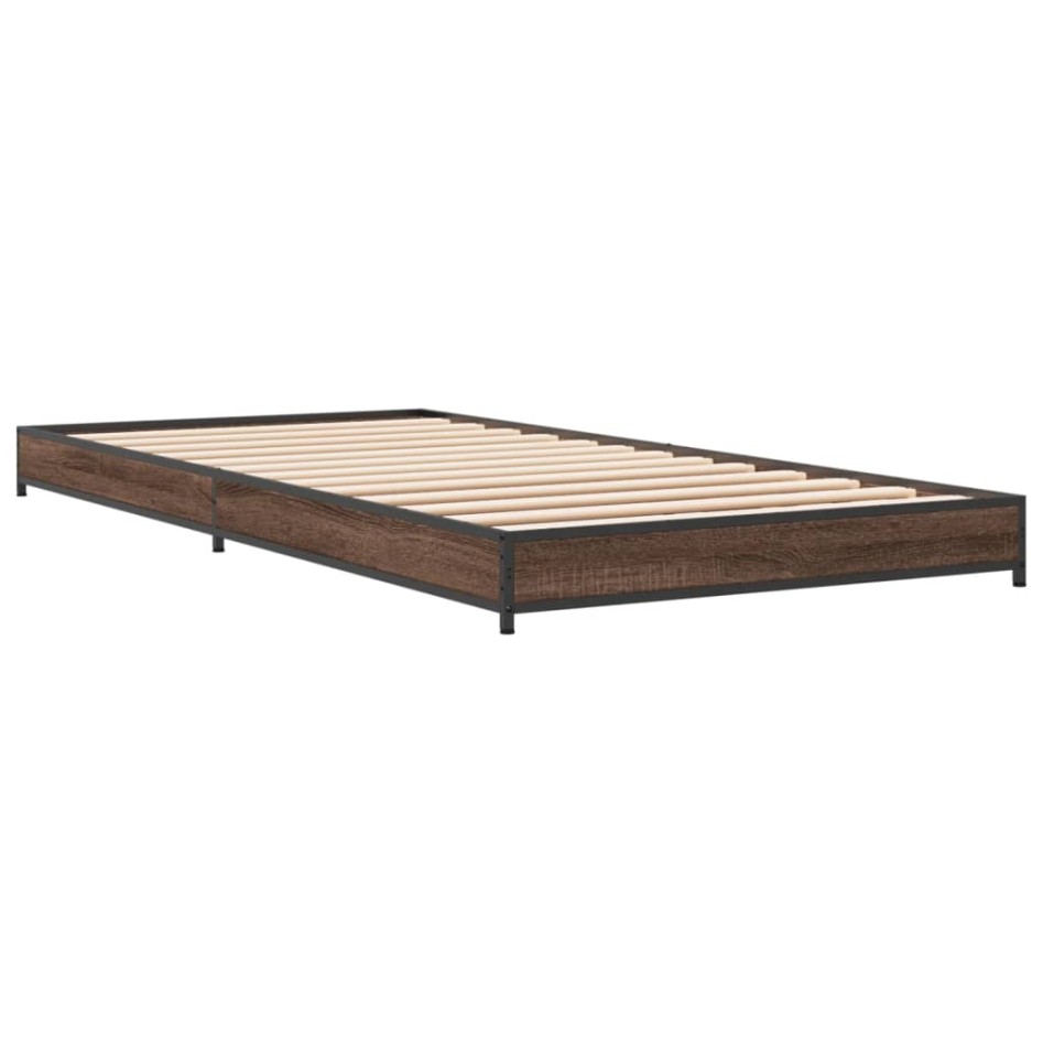 Estructura cama madera ingeniería metal roble marrón 90x200