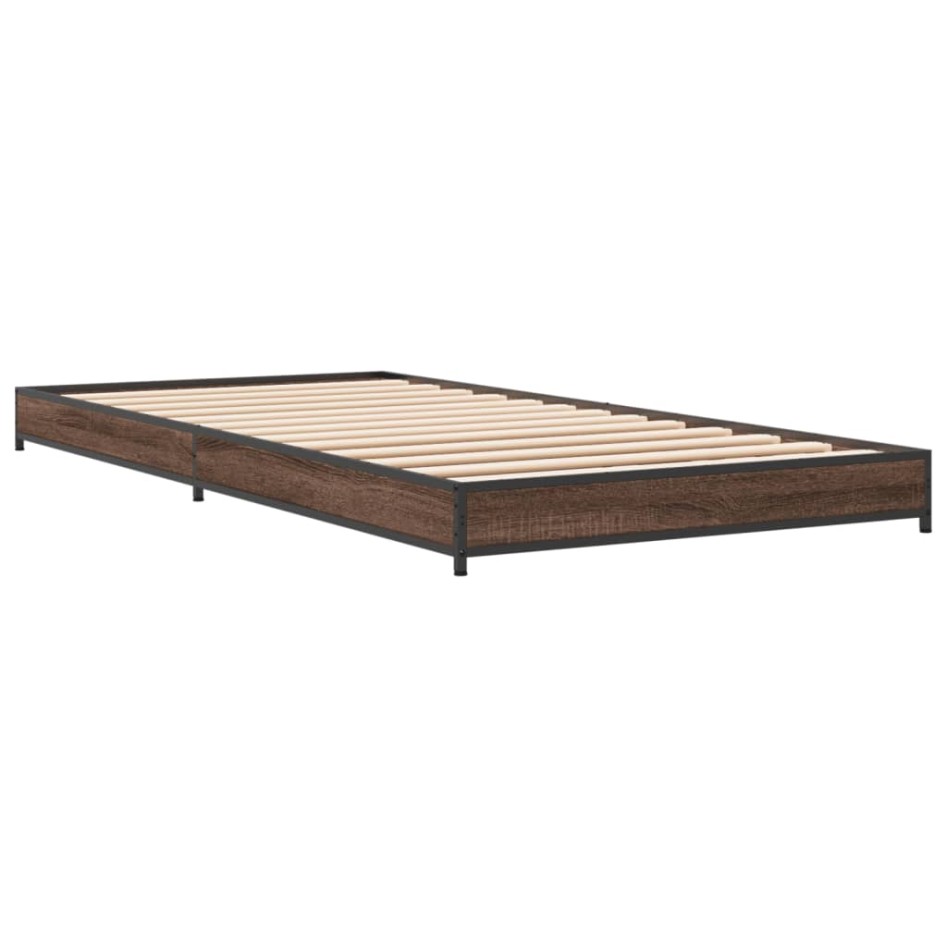 Estructura cama madera ingeniería metal marrón roble 100x200