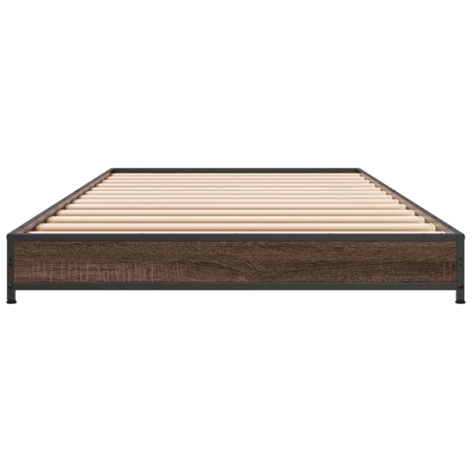 Estructura cama madera ingeniería metal marrón roble 100x200