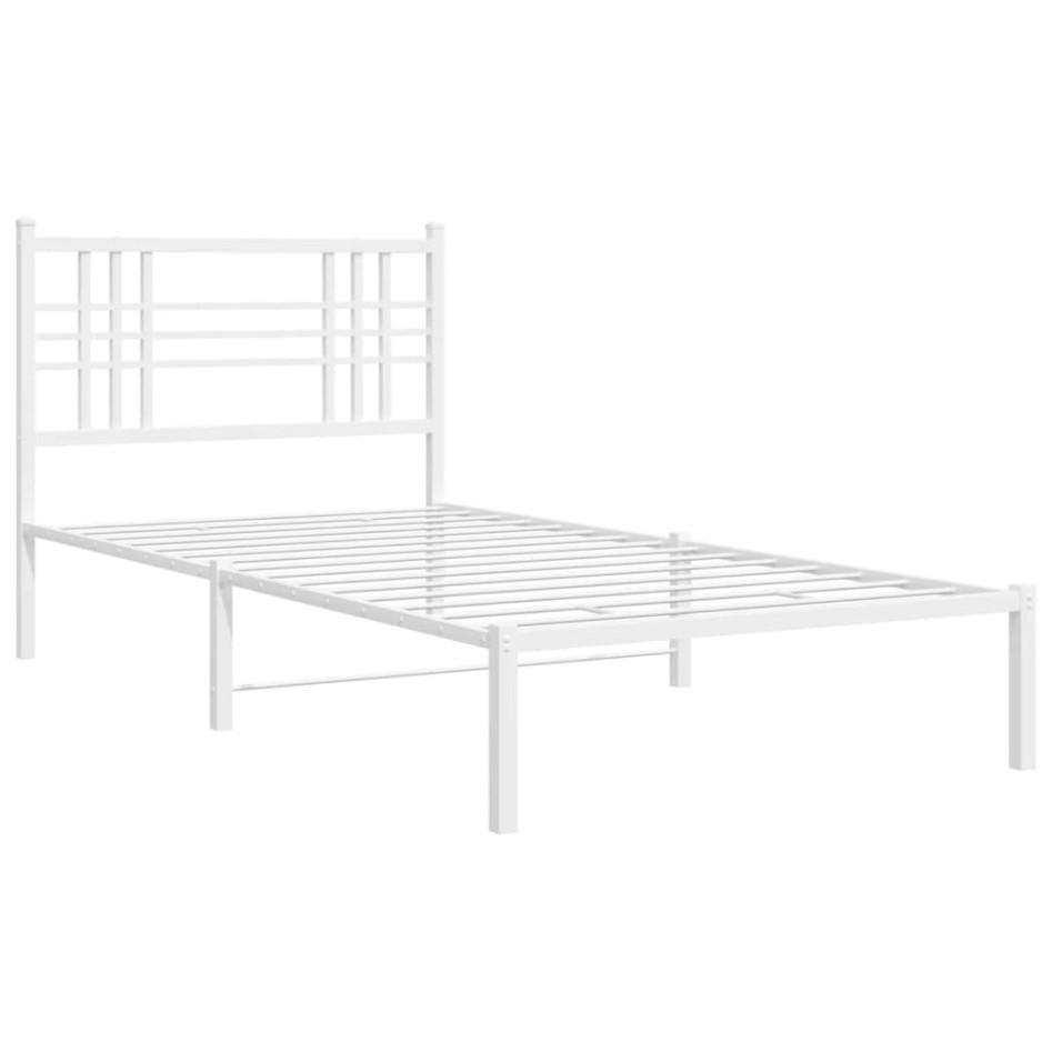 Estructura cama sin colchón con cabecero metal blanco 90x200