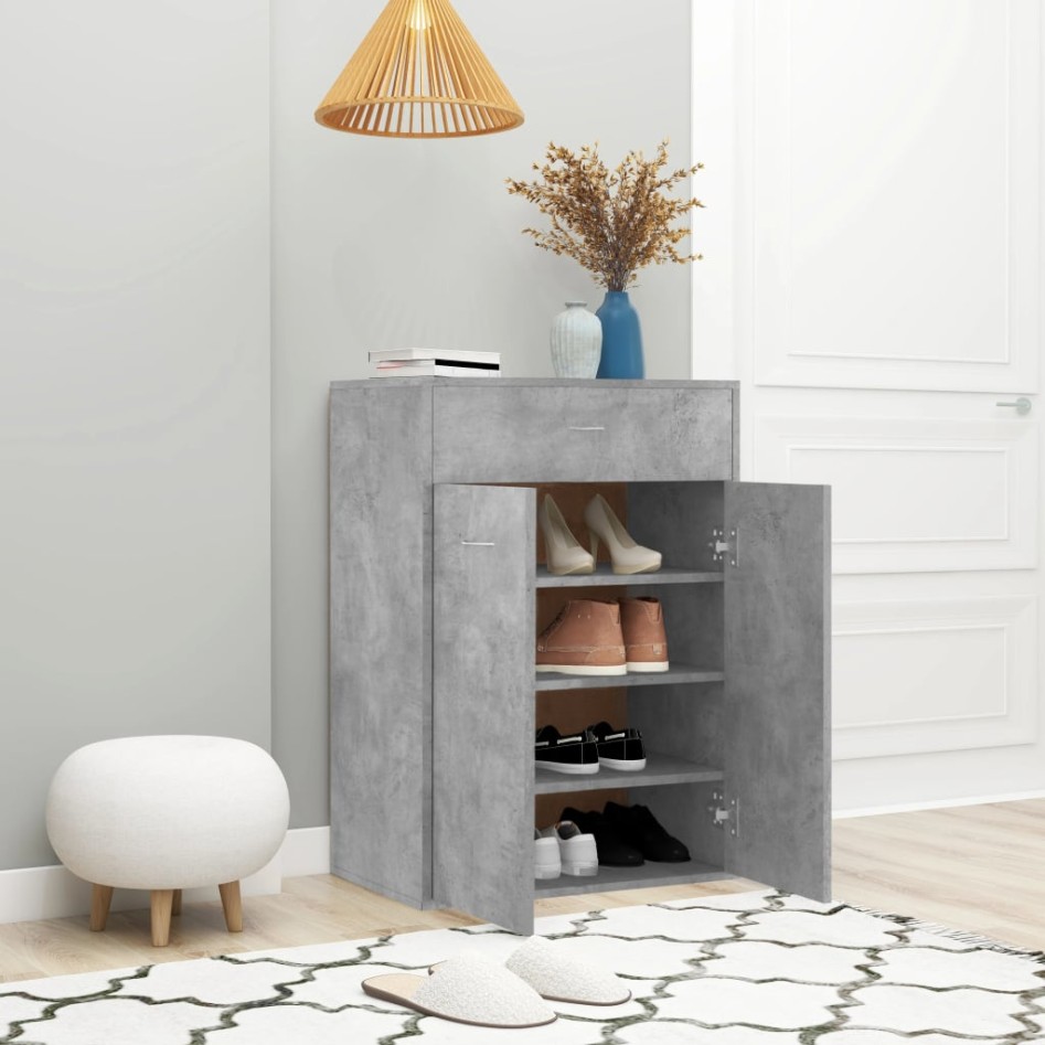 Mueble zapatero de contrachapada gris hormigón 60x35x84