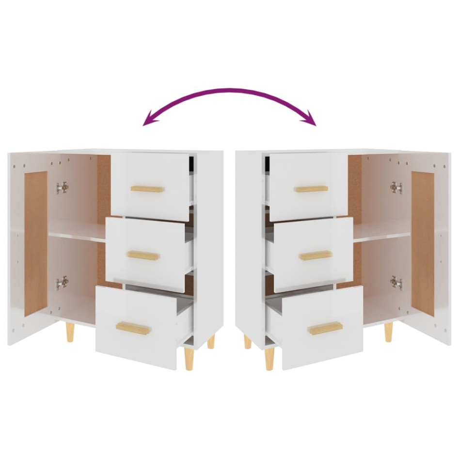 Aparador de madera contrachapada blanco brillante 69,5x34x90