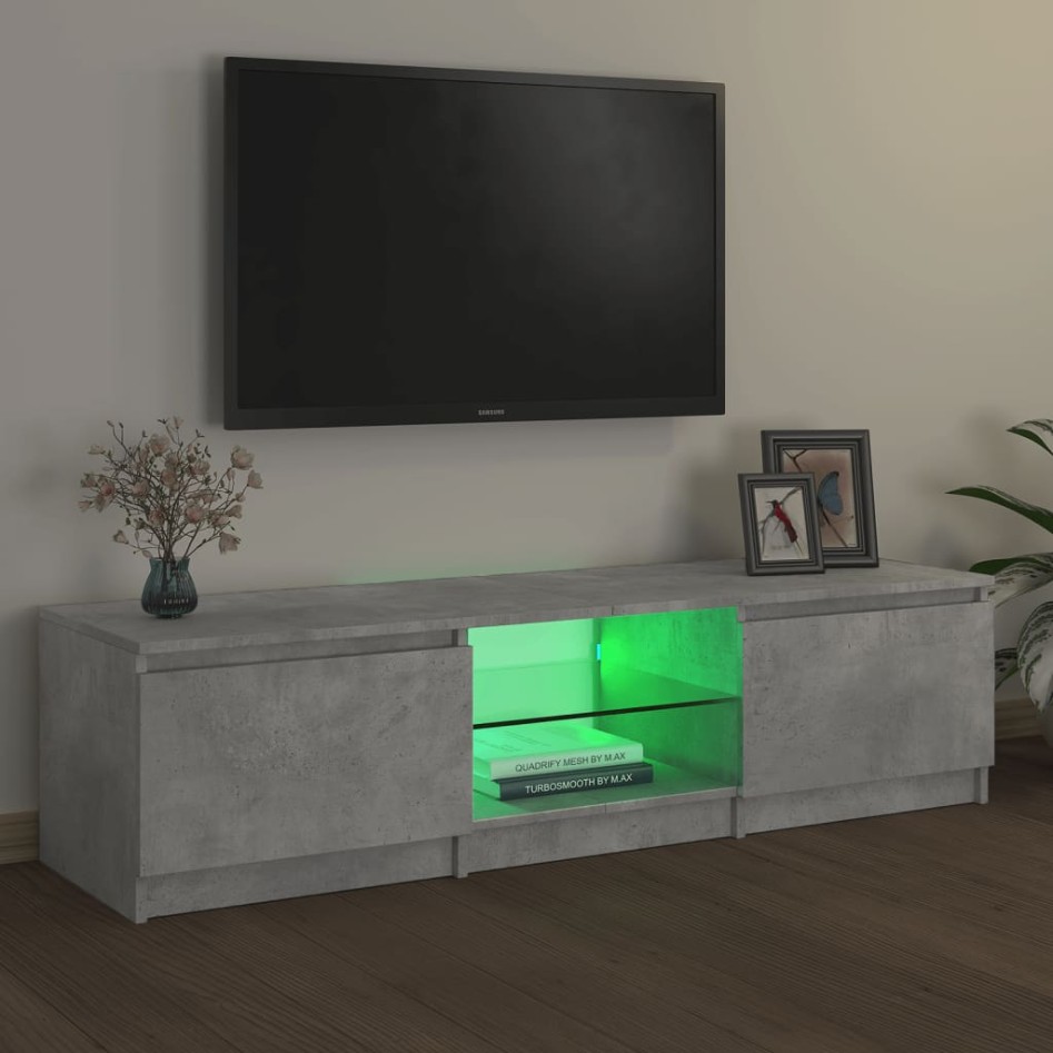 Mueble de TV con luces LED gris hormigón 140x40x35,5