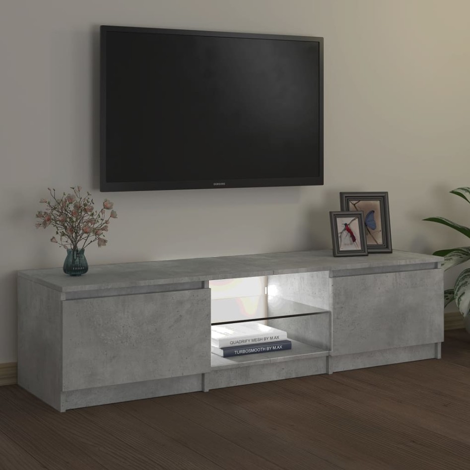 Mueble de TV con luces LED gris hormigón 140x40x35,5