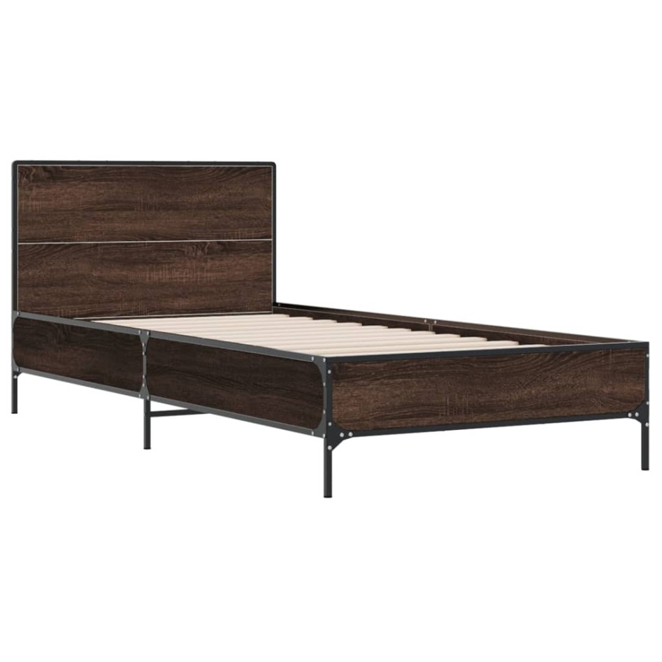 Estructura cama madera ingeniería metal roble marrón 90x200
