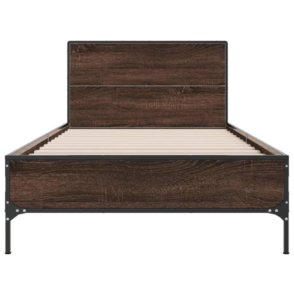 Estructura cama madera ingeniería metal roble marrón 75x190