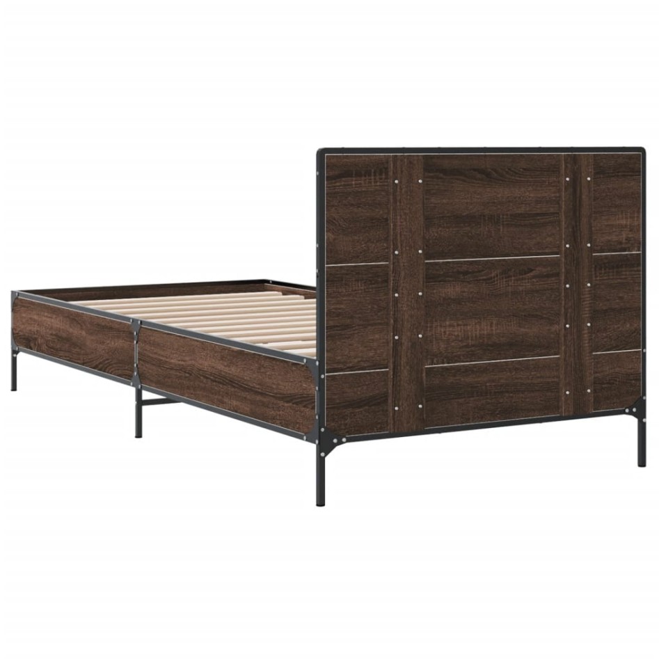Estructura cama madera ingeniería metal roble marrón 75x190