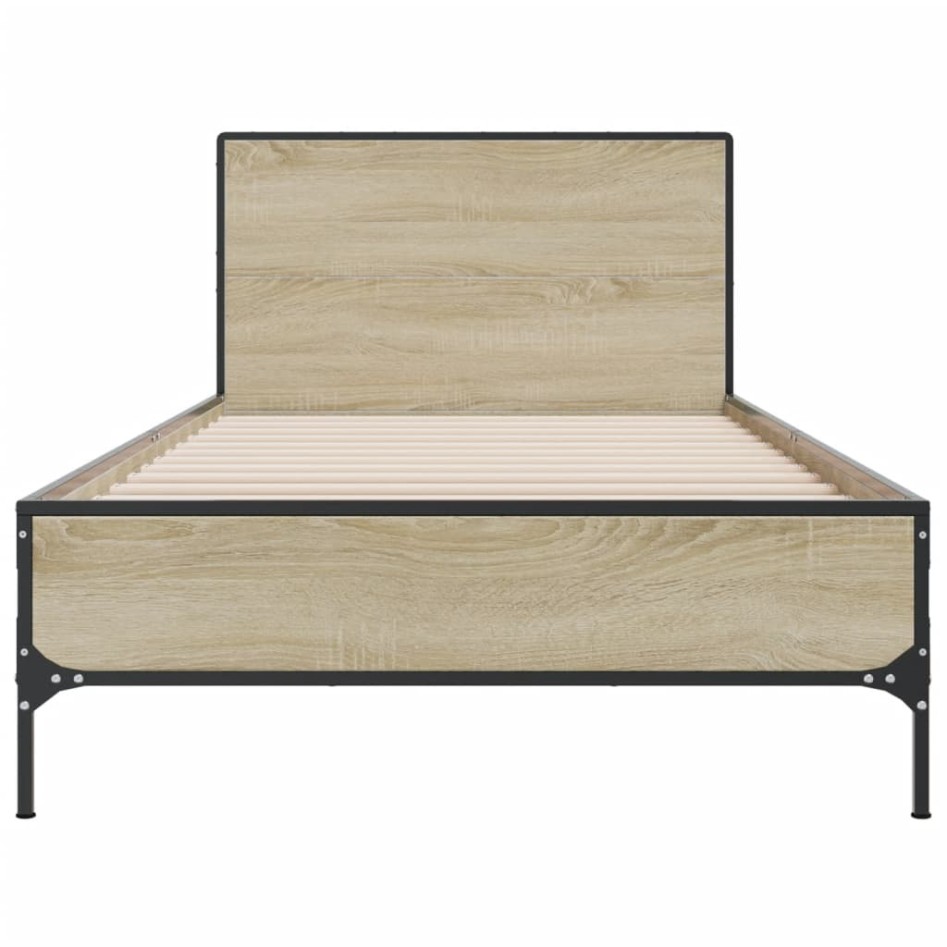 Estructura cama madera ingeniería metal roble Sonoma 90x190