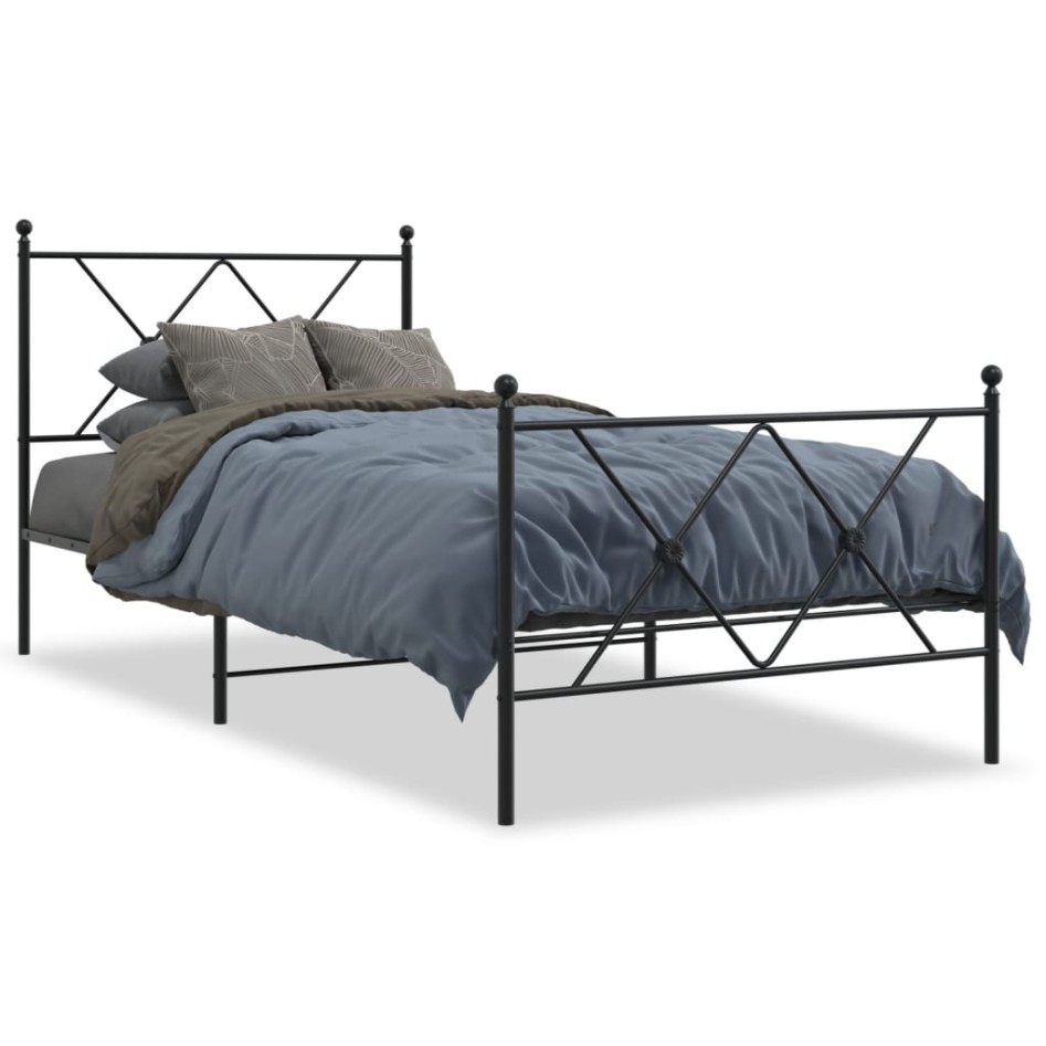 Estructura cama sin colchón con estribo metal negro 90x190
