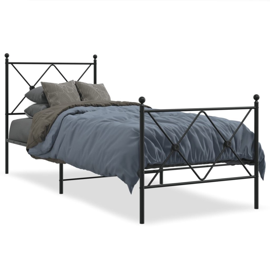 Estructura cama sin colchón con estribo metal negro 75x190