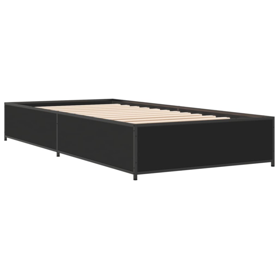 Estructura de cama madera de ingeniería y metal negra 90x190