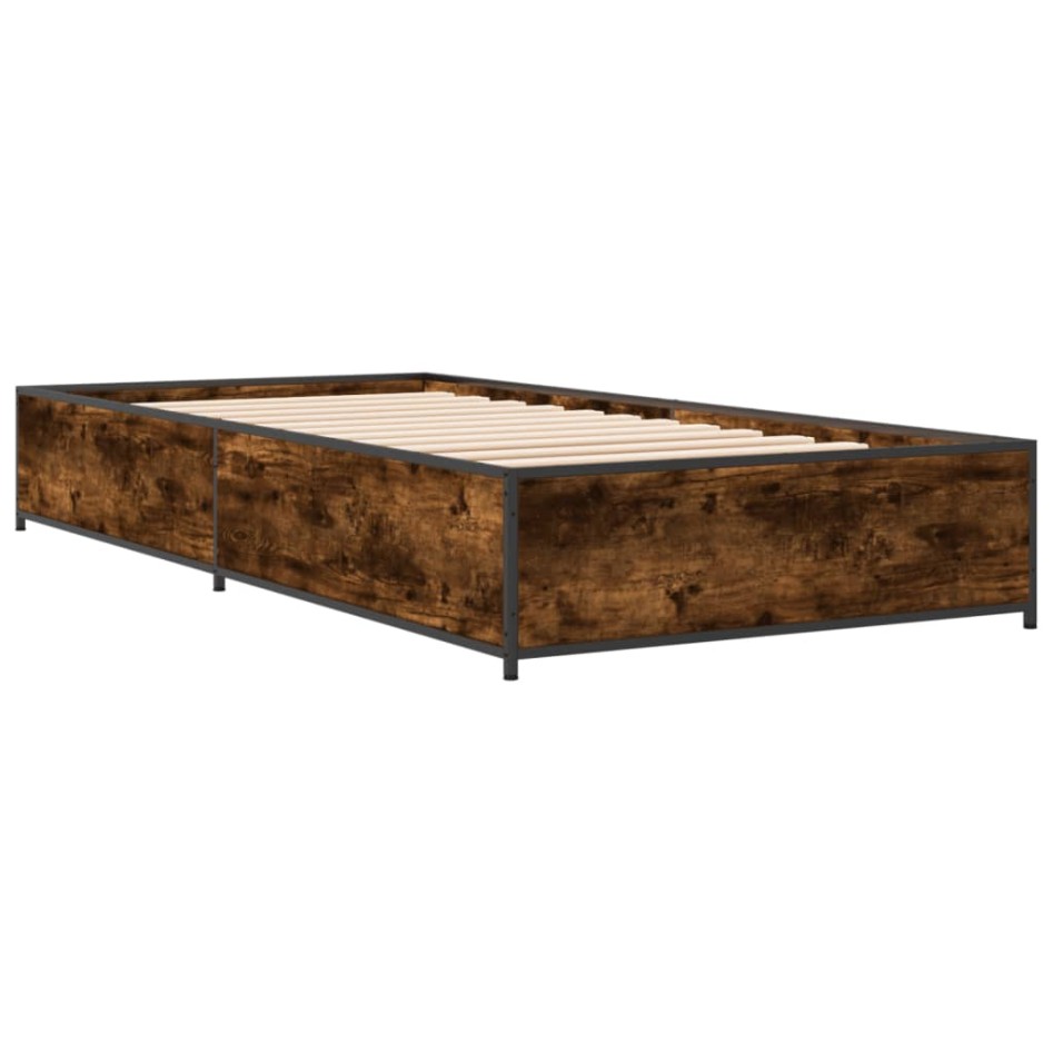 Estructura cama madera ingeniería metal roble humo 75x190