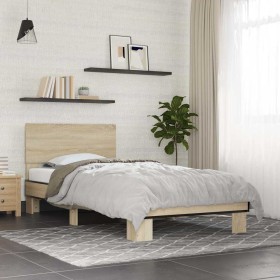 Estructura cama madera ingeniería metal roble Sonoma 75x190