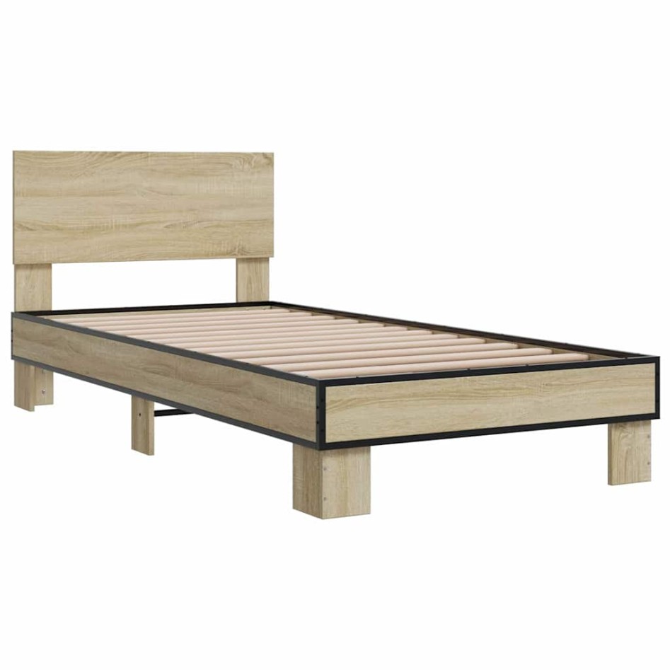 Estructura cama madera ingeniería metal roble Sonoma 75x190