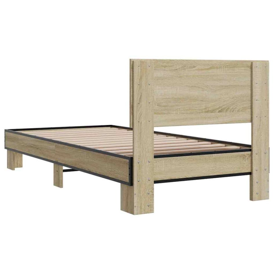 Estructura cama madera ingeniería metal roble Sonoma 75x190