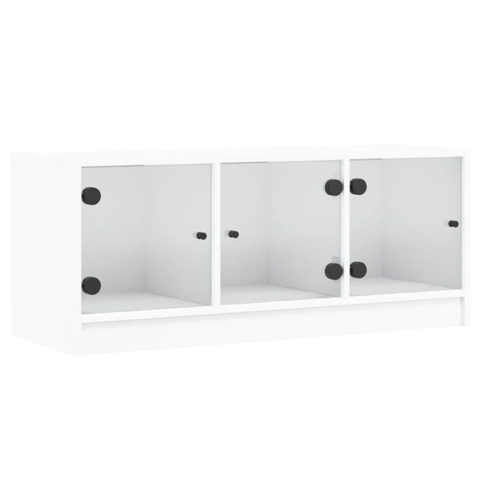 Mueble de TV con puertas de vidrio blanco 102x37x42
