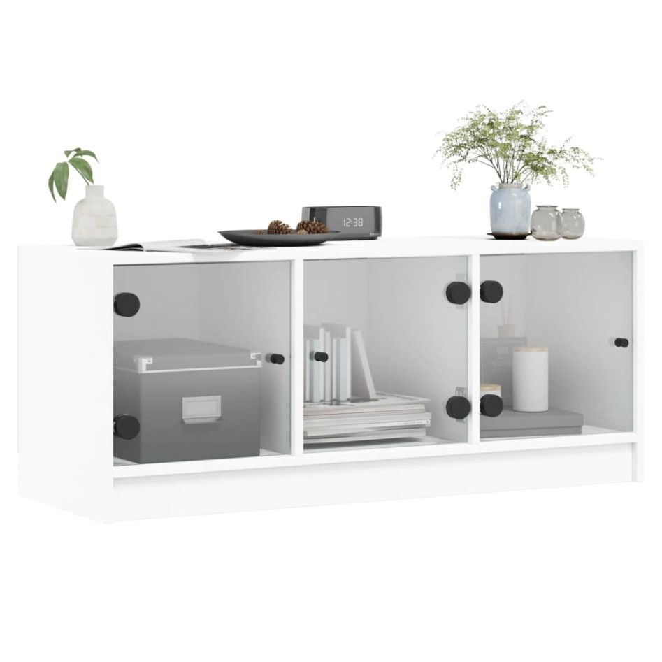 Mueble de TV con puertas de vidrio blanco 102x37x42