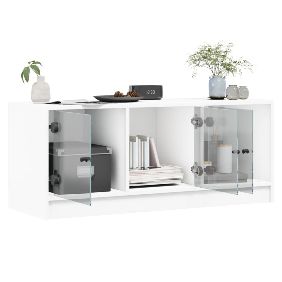 Mueble de TV con puertas de vidrio blanco 102x37x42