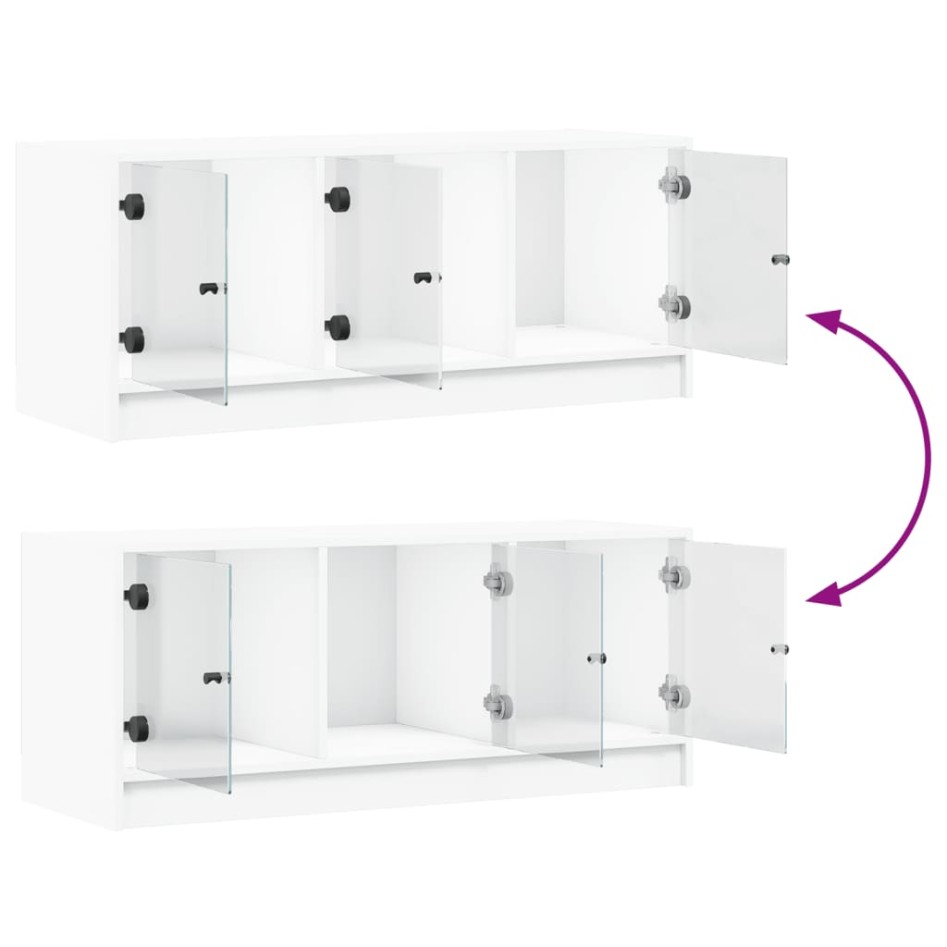 Mueble de TV con puertas de vidrio blanco 102x37x42
