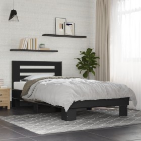 Estructura de cama madera de ingeniería y metal negro 90x200