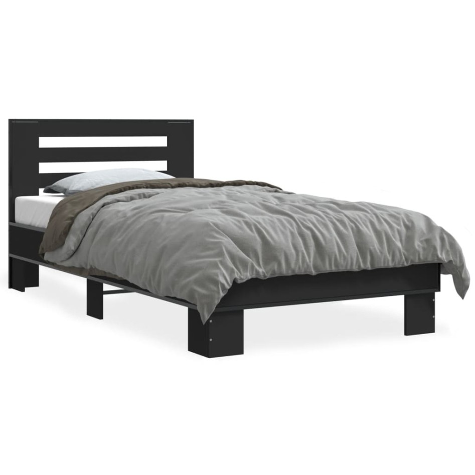 Estructura de cama madera de ingeniería y metal negro 90x200