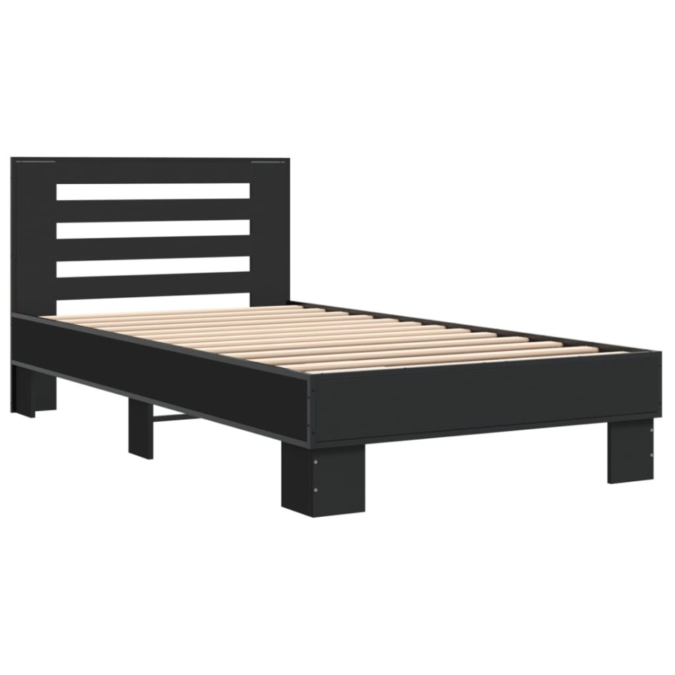 Estructura de cama madera de ingeniería y metal negro 90x200