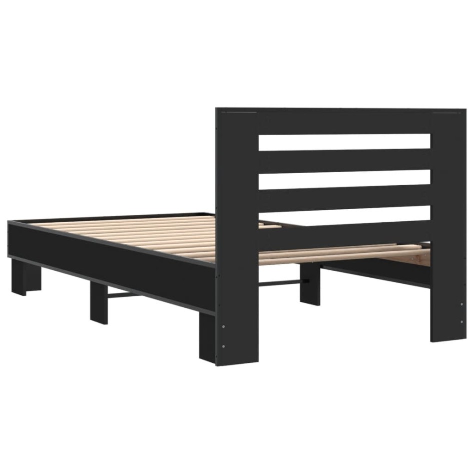 Estructura de cama madera de ingeniería y metal negro 90x200
