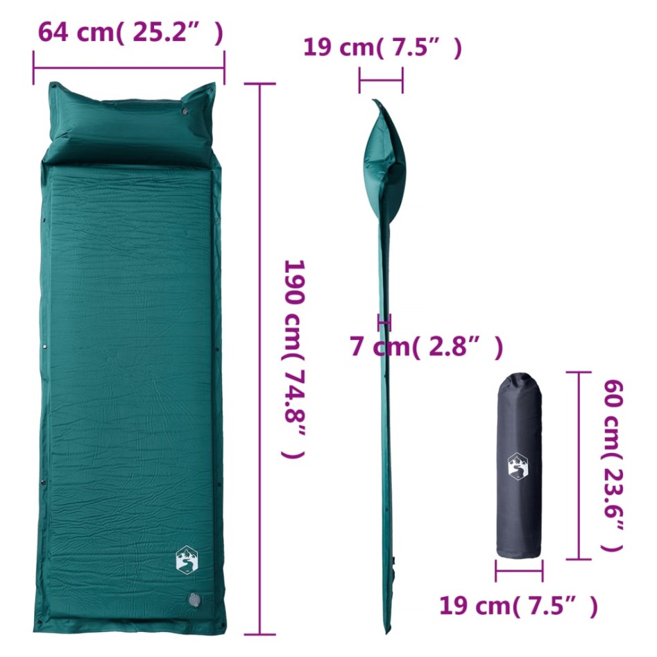 Colchón de camping autoinflable con almohada 1 persona