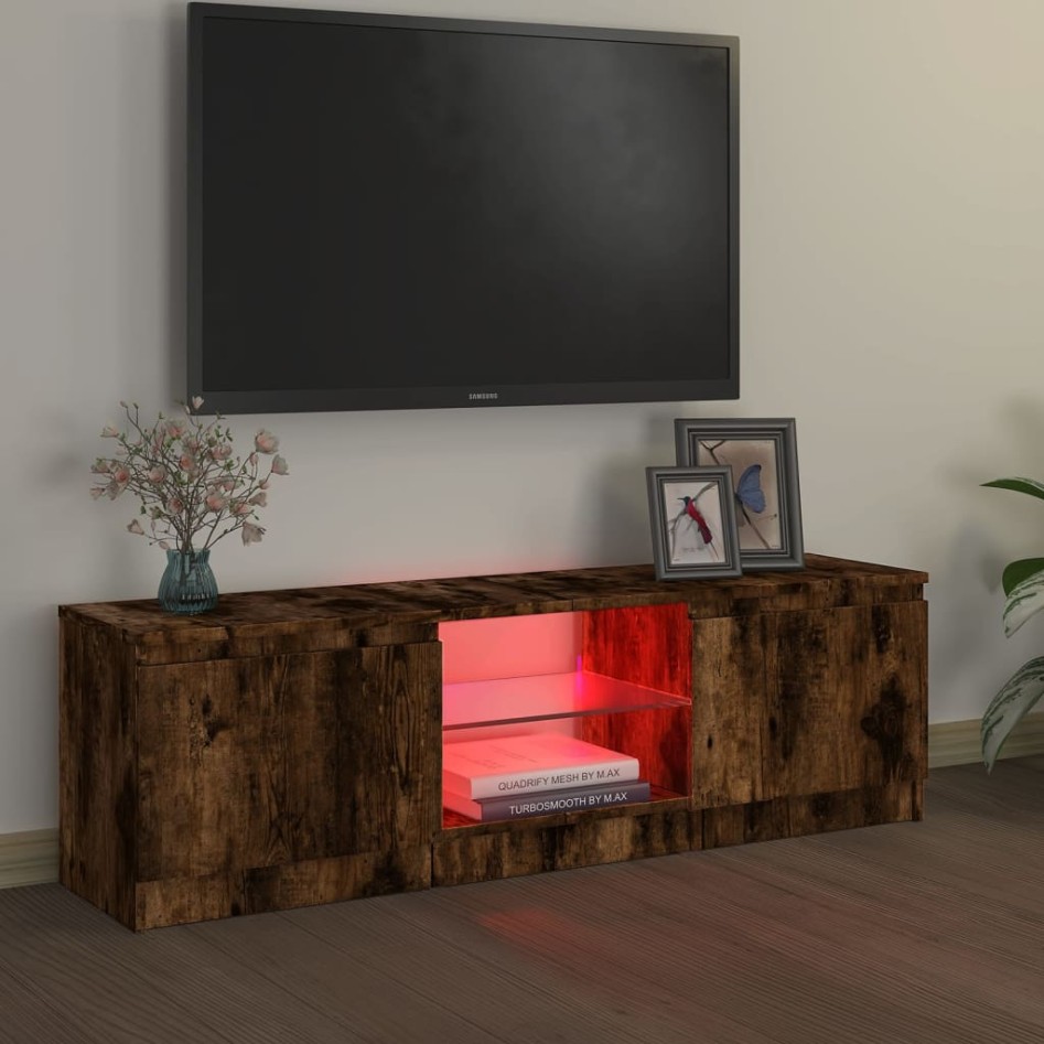 Mueble de TV con luces LED roble ahumado 120x30x35,5
