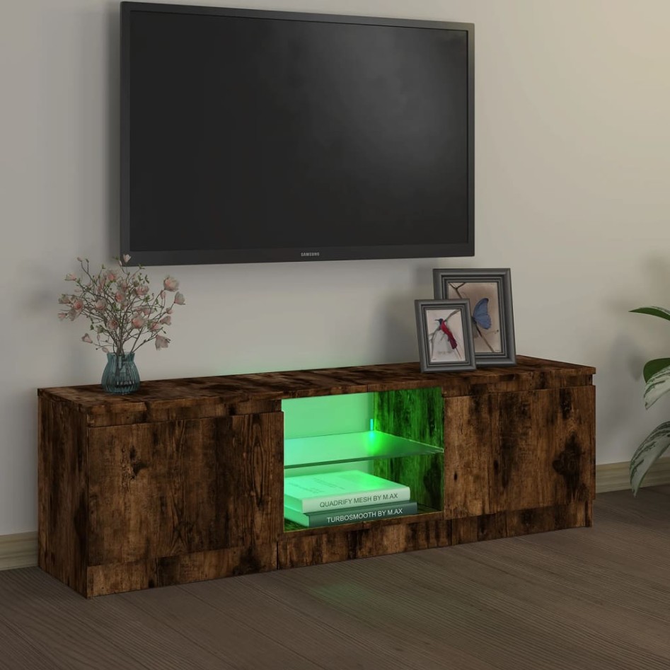 Mueble de TV con luces LED roble ahumado 120x30x35,5