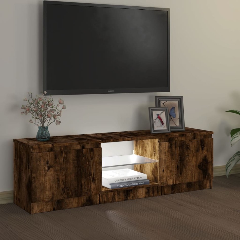 Mueble de TV con luces LED roble ahumado 120x30x35,5
